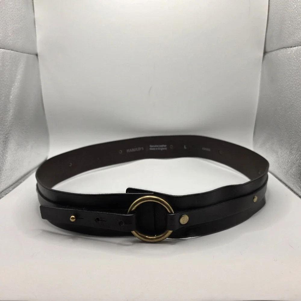 Harold's Brown Leather Wide O-Ring Waist Belt Made in England M A9889 Equestrian